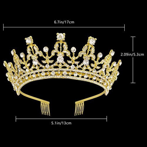 NODG Gold Tiaras Crowns Tiaras with Comb for Womens Birthday Headbands Queen Crown for Womens Gold Tiara with Clear Rhinestone for Halloween Birthday Girls Prom Halloween Bridal Party