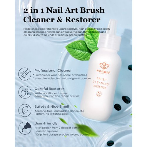 Modelones Nail Art Brush Cleaner & Restorer for Solid Gel Polish/Nail Extension Gel/Builder Gel/Nail Art Liner/Dip Powder/Acrylic Powder Manicure Brush DIY Salon at Home - 80ml, W/Pro Nail Art Brush
