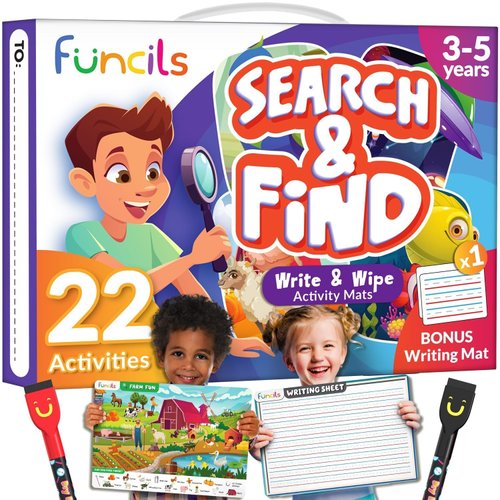 Funcils Search and Find for Kids & Toddlers - Preschool Learning Activity Book, Art and Craft Supplies, Seek Find Games, Birthday Gifts for Girls & Boys, Educational Toys for Ages 3, 4, 5, 6 Year Old