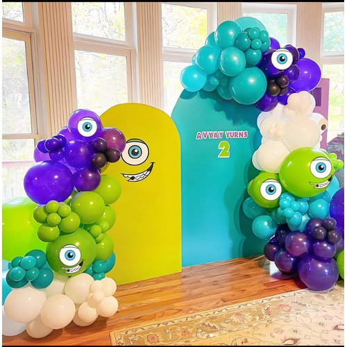 Monster Balloons Arch Garland Kit Decorations, 110pcs Monster Cartoon Theme Balloons Party Decorations, Dark Purple Green White Teal Blue Balloons Arch for Birthday Baby Shower Party Decor