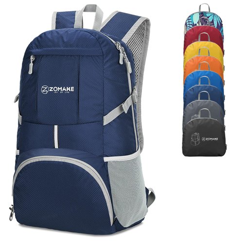 ZOMAKE Lightweight Packable Backpack 35L - Light Foldable Backpacks Water Resistant Collapsible Hiking Backpack - Compact Folding Day Pack for Travel Camping(Navy Blue)