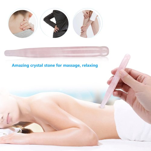 ZJchao Massage Stone Wand Massage Stick, Jade Massage Crystal Wand Gua Sha Scraping Massage Tools Rose Quartz Guasha Beauty Tool for Facial Skin Rejuvenation Jade Stone Massage