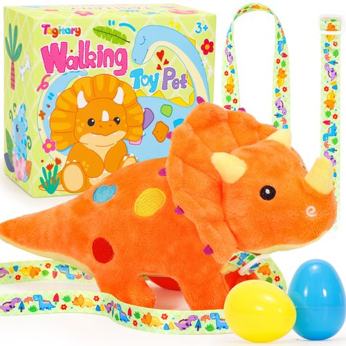 Tagitary Plush Toys Dinosaur Stuffed Toys That Walking,Head Nodding,and Making Sound,Soft Plush Triceratops Interactive Electronic Pet with Egg and Leash, Dinosaur Gift Set for Kids Toddlers
