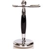 Deluxe Stainless Steel Shaving Brush Stand Holder for Razor & Brush Weighted Base Black Handle
