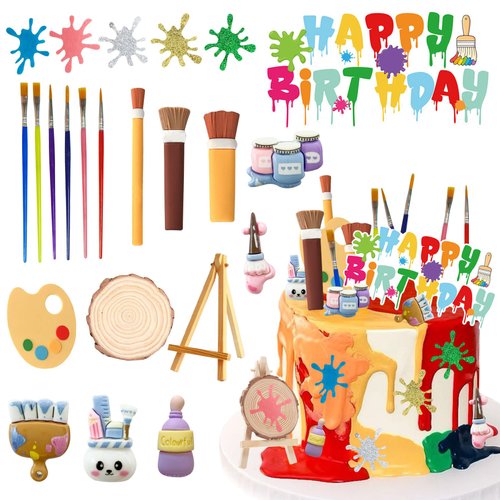 Art Cake Decorations Paint Brush Cupcake Toppers Paint Cake Decorations Art Themed Party Cake Decoration Supplies Art Paint Cake Topper