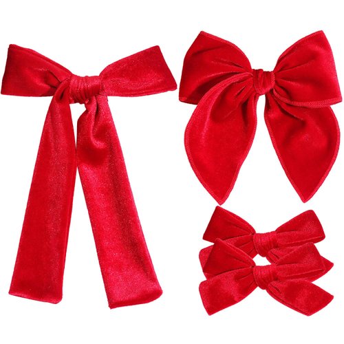 4 Pcs Velvet Hair Bows Set, Hand-made Velvet Bows Hair Clips for Little Teen Toddler Girls Kids (...