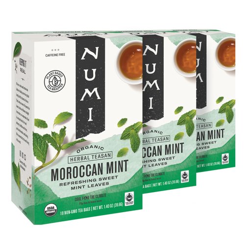 Numi Organic Moroccan Mint Tea, 18 Tea Bags (Pack of 3), Refreshing Nana Mint, Caffeine Free Herb...