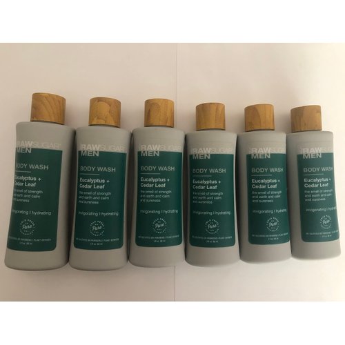RAW SUGAR Set of 6 - Body Wash for Men Activated Eucalyptus + Cedar Leaf 3 Fl Oz Each Travel Size!