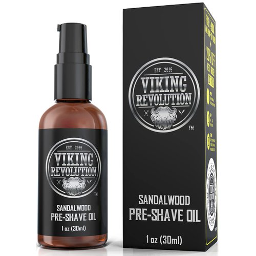 Viking Revolution Pre Shave Oil for Men, Sandalwood, 1.0 Fl Oz, All-Natural Ingredients, Paraben Free, For Smoothest, Irritation Free Shave