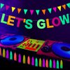 Outus Neon Party Supplies Includes Let's Glow Banner 20 Pieces Neon Paper Tassels and Neon Triangle Flag Glow in The Dark Party Supplies Bunting Party Hanging Decorations for Halloween Birthday Party
