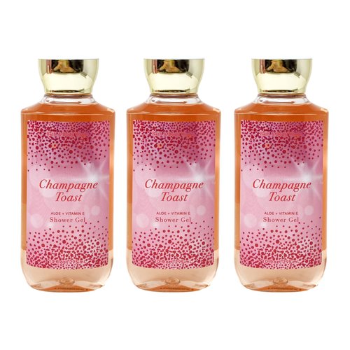 Generic Bath and Body Work CHAMPAGNE TOAST Aloe + Vitamin E Shower Gel 3 Piece Set - 10 fl oz / 295 mL each, Pink