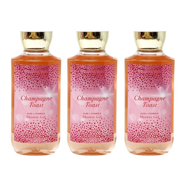 Generic Bath and Body Work CHAMPAGNE TOAST Aloe + Vitamin E Shower Gel 3 Piece Set - 10 fl oz / 295 mL each, Pink