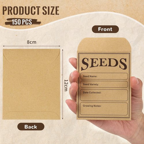 Fuceury 150 Pieces Seed Saving Envelopes, 4.7x3.1 Inch Sealing Kraft Seed Packets Envelopes for Flower Vegetable Seeds Storage