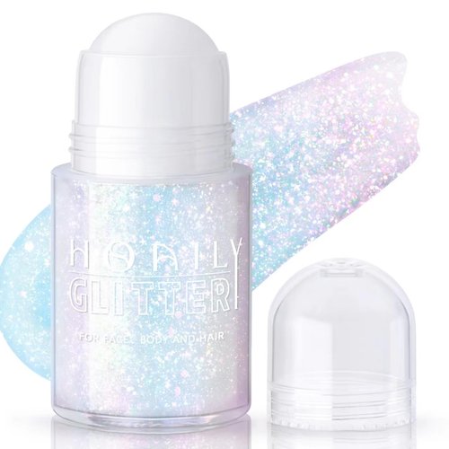 HOSAILY Roll-on Holographic Body Glitter Gel for Body Face Hair, Chameleon Color Changing Glitter Gel Under Light, Chunky Mermaid Sequins Festival Party Body Shimmer Glitter Makeup (8# Sparkling Pink)