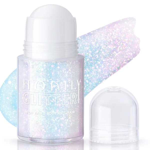 HOSAILY Roll-on Holographic Body Glitter Gel for Body Face Hair, Chameleon Color Changing Glitter Gel Under Light, Chunky Mermaid Sequins Festival Party Body Shimmer Glitter Makeup (8# Sparkling Pink)