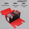 Card Deck Box for MTG, Commander Deck Case Fits 200+ Double-Sleeved Cards, 14 Magnets Leather Removable Card Storage Box with 2 Commander Display, 4 Dividers and Dice Tray fit TCG CCG,Black&Red
