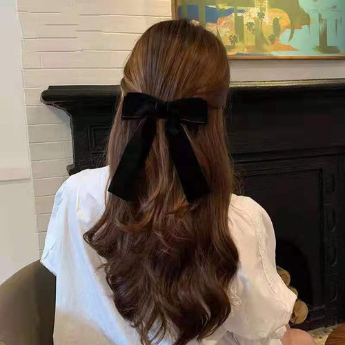 LINAYOHA 2Pcs Velvet Hair Bow Clip for Women Girls Black Hair Elastics Ties Scrunchie Bowknot Hair pin Bands Rope with Long Tail Ponytail Holder Clip Barrette Accessories for Christmas Birthday Gifts