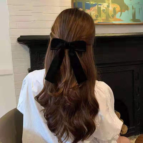LINAYOHA 2Pcs Velvet Hair Bow Clip for Women Girls Black Hair Elastics Ties Scrunchie Bowknot Hair pin Bands Rope with Long Tail Ponytail Holder Clip Barrette Accessories for Christmas Birthday Gifts