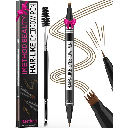 iMethod Eyebrow Pen - Eyebrow Pencil Magical 2-in-1 Eye Brow Pencils for Women with 4-Fork-Tip & Precise Brush-Tip Create Natural Hair-Like Brows, Last All-Day, Microblading Eyebrow Pen, Brown