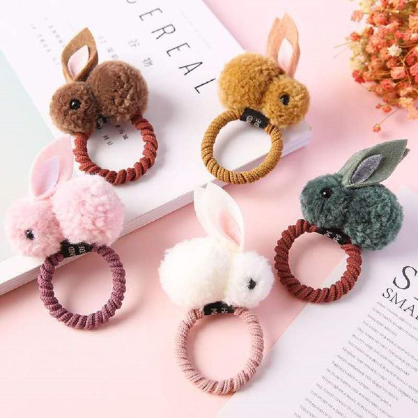 5pcs Cute Hair Scrunchies Hair Ball Rabbit Bunny Hair Ring Scrunchie Bobbles Elastic Hair Ties Rubber Band Rope Ponytail Holder Hair Accessories Ornaments