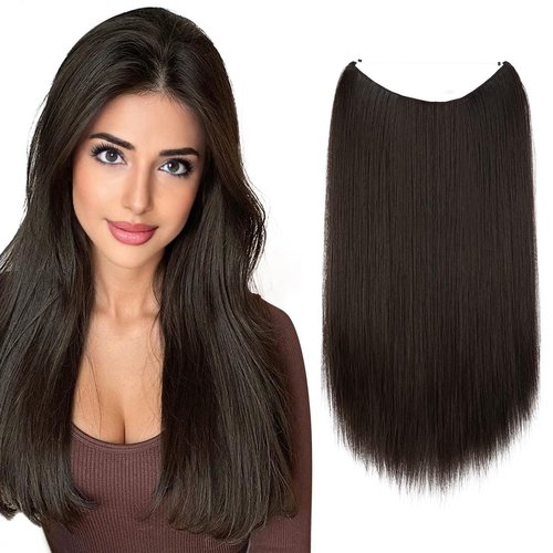 SARLA Invisible Wire Hair Extensions Straight Long Synthetic Hairpieces 22 Inch Adjustable Transp...