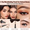 Microblading Eyebrow Pen - 3D Eyebrow Pencil Magical 4-Fork-Tip Eye Brow Pencils for Women, Precise Brush-Tip Pen Makeup, 24 Hours Water-proof & Smudge-proof Natural Fine Stroke (Black)