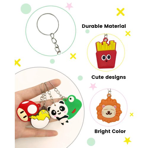 GADMEXILY 100pcs Cartoon Keychain for Kids Party Favors, Mini Cute Keyring for Classroom Prizes, Birthday Christmas Party Favors Gift, Goodie Bag Stuffers Supplies, 20 Colors