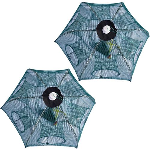Fishing Net Trap Portable Folded Foldable Crab Net Cast Dip Bait Fish Shrimp Crawfish Langostino Cage mesh Automatic (Small Size,Pack of 2,for Kids)