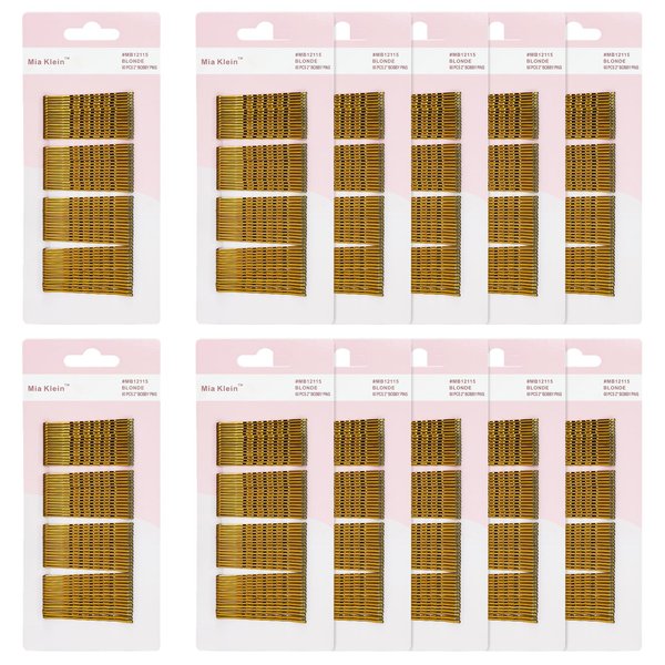 Mia Klein 720 Count Bobby Pins 2 Inch, 60PCS Each-Pack of 12, Crimped Hair Pins, Non Slip Hair Accessories for Kids, Girls, and Women (Blonde)