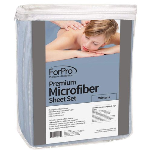 ForPro Professional Collection Premium Microfiber 3-Piece Massage Sheet Set, Wisteria, Ultra-Light, Stain, and Wrinkle-Resistant Includes Massage Flat and Fitted Sheet and Massage Face Rest Cover