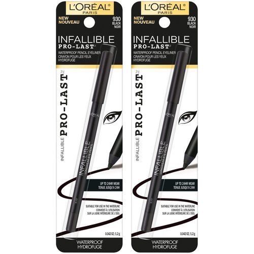 L'Oreal Paris Makeup Infallible Pro-Last Pencil Eyeliner, Waterproof and Smudge-Resistant, Glides on Easily to Create any Look, Black, 0.042 oz., 2 Count