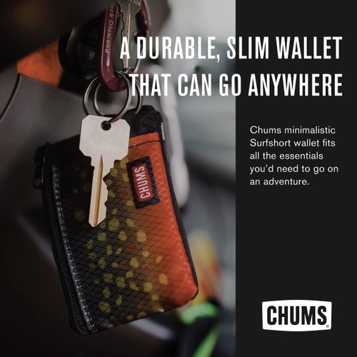 Chums Surfshorts Wallet - Lightweight Zippered Minimalist Wallet with Clear ID Window - Water Resistant with Key Ring (Black/Gray)