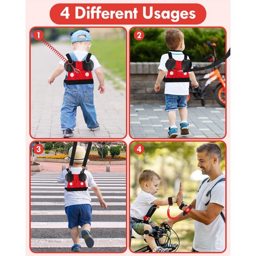 Lehoo Castle Toddler Leash for Walking, Baby Leashes for Toddlers Boys 4-in-1, Kid Harness with Leash, Child Safety Leash Anti Lost Wrist Link (Mickey)