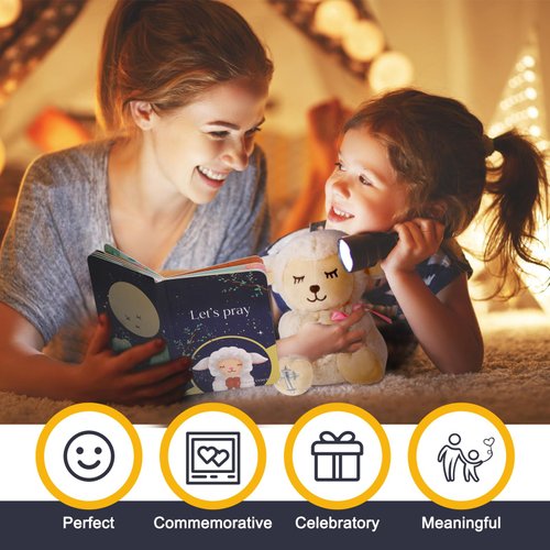 VUNCESSIN Baptism Gifts for Baby Girls with 7'' Cute Plush Lamb and Pray Book, Baptism, Dedication and Christening Gift Set for Girls in Keepsake Box.