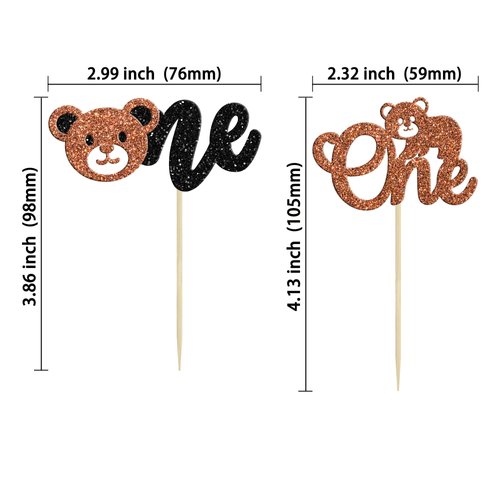 Gyufise 24Pcs Bear Cupcake Toppers Glitter Bear One Cupcake Picks First Birthday Cake Decorations for Gender Reveal Bear Theme Baby Shower Kids Birthday Party Supplies