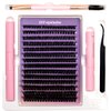 DIY Lash Extension Kit Volume Lash Clusters 60D D Curl Individual Lashes Lash Clusters Kit Thick Eyelash Extension Kit 280 pcs Thin Band Cluster Lashes Lash Bond and Seal Lash Tweezers(Fluffy60D kit)