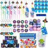 LiYiQ 161 Pcs Space Party Favors with Cup Straws Stress Ball Space Pins Slap Bracelets Keychains Stamps Stickers Twist Ties and Gift Card for Kids Space Birthday Party Supplies (style 1)