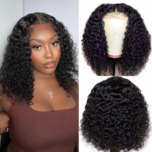 ZIYU Bob Wig Human Hair 180% Density Curly Glueless Bob Wig 12 Inch Kinky Curly 4x4 Lace Closure Wigs for Women 10A Unprocessed Pre Plucked with Baby Hair