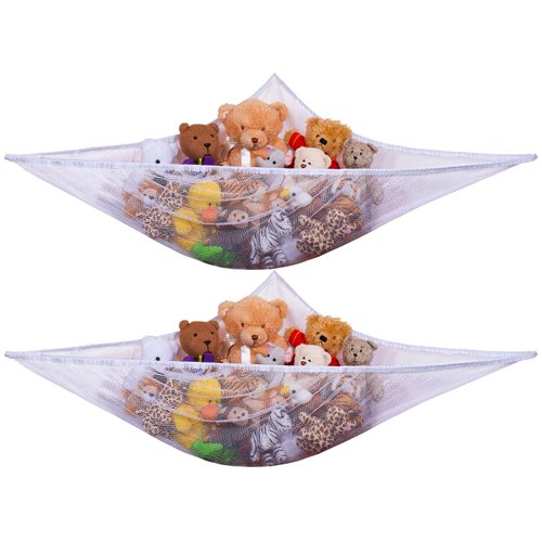 Handy Laundry Jumbo Toy Hammock, White, Organize Stuffed Animals & Children's Toys with this Mesh Hammock, Great Decor, Neatly Organizing Kid's Toys and Stuffed Animals, Expands to 5.5 feet, (2-Pack)
