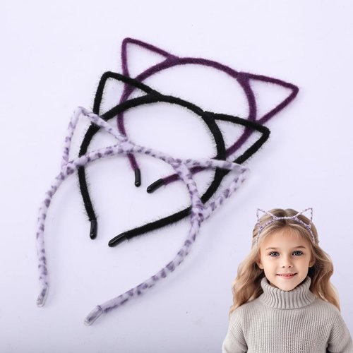 IJF 3PCS Furry Headband Black Hair Hoops for Cosplay Costume Accessories - Feline Ears Hairband f...