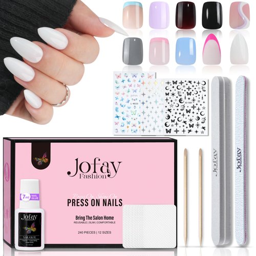 10Packs Press on Nails Short Square, Jofay Fashion Solid Color Fake Nails with Glue, Reusable Acrylic False Nails with Design…