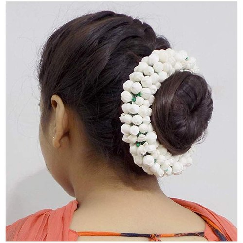 FLFWLASS Hair Gajra in Artificial Jasmine Mogra Flower, Garland Juda Decoration Phool Gazra for Women, Juda Bun Realistic Hair Accessory for Girls (White)