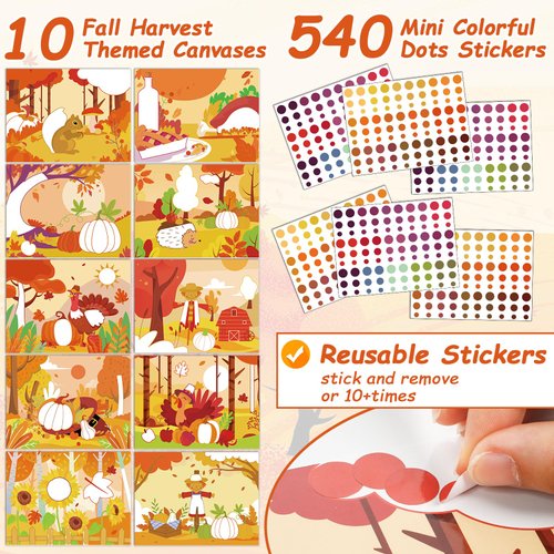 Dot It Sticker Art Kit- Fall Arts and Crafts Autumn coloring Art Activity No Mess Sticker for Kids Toddlers, Dot Markers Stickers Books DIY Boys and Girls Birthday Gifts for Ages 3 to 7,10 Styles