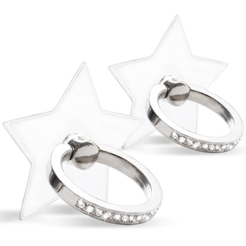 [2 Pack] Transparent Diamond Setting Cell Phone Ring Holder Stand,360 Degree Rotation and 180 Degree Adjustable Finger Ring Kickstand with Polished Electroplated Phone Grip (Pentagram)