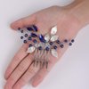 Teyglen Silver Leaf Headpiece Royal Blue Crystal Wedding Hair Comb Pearl Rhinestone Hair Piece for Bridal Wedding Hair Accessories for Women (Blue)