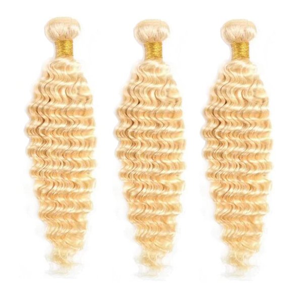 Deep Wave Human Hair Bundles 613 Blonde Human Hair Bundle 3 Bundles Human Hair 14 16 18Inch 100% Unprocessed Brazilian Virgin Hair Bundles Deals Deep Wave Human Hair Extensions(613-DP-14 16 18Inch)