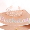 BAHABY It's My Birthday Sash & Rhinestone Birthday Tiara Set Birthday Sash and Crowns for Women Happy Birthday Decorationss- Rose Gold