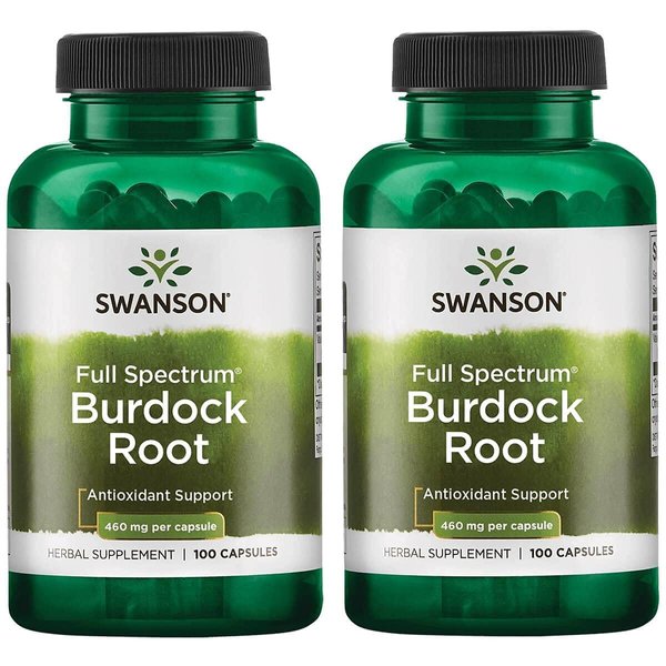 Swanson Burdock Root Kidney '&' Liver Support - Detox Skin Helps Remove Toxins From The Body - Support Well Being And Healthy Immune System - Herbal Antioxidant Supplement (460 mg 100 Capsules) 2 Pack