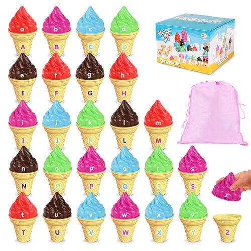 Ice Cream Alphabet Learning Toys,Counting and Color Sorting Matching Letter Game for Toddlers,Preschool Kindergarten Learning Activities Stacking Montessori Fine Motor Skills Toys for Toddler Kids