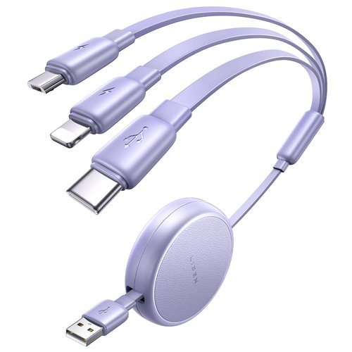 LISEN Multi Charging Cable 3 in 1 iPhone 16 Charger Cord, Retractable Car Charger Type C Cable, Retractable iPhone Charger Cord with Type C/L/Micro USB for iPhone/Samsung/PS/Kindle,Purple
